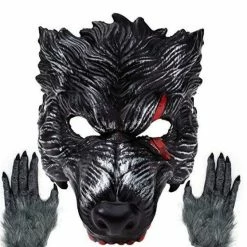 Spooktacular Creations Realistic Werewolf Mask Big Bad Bloody Howling Wolf Cosplay Costume With Bloodstains Include Gloves - Adult