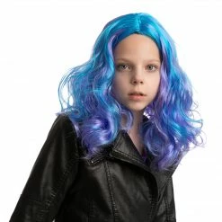 Spooktacular Creations Girl Long Blue Curly Wig For Cosplay- Child Wigs