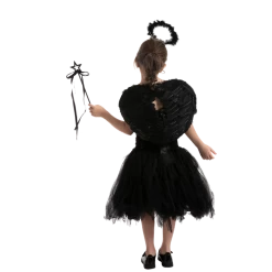 Spooktacular Creations Accessories Black Angel Wings & Halo Headband With Wand - Child