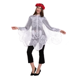 Spooktacular Creations Skeleton Poncho & Red Flower Elastic Headband - Adult Adult Costumes