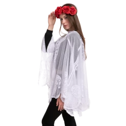 Spooktacular Creations Skeleton Poncho & Red Flower Elastic Headband - Adult Adult Costumes