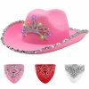 Spooktacular Creations Headwear LED Pink Cowboy Hat With 3 Bandanas For Cosplay