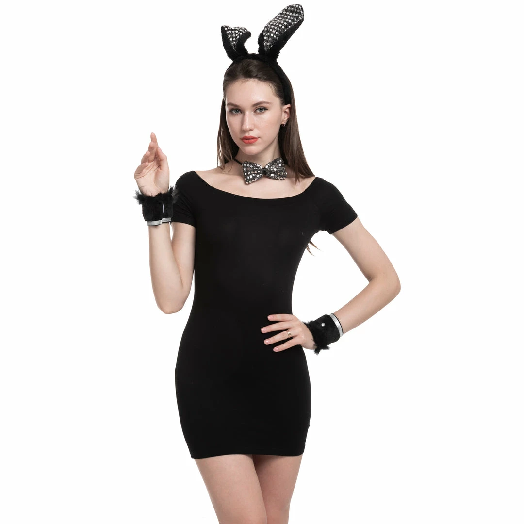 Spooktacular Creations Black Bunny With Sequins Cosplay Accessories Set 4 Spooktacular Creations Black Bunny With Sequins Cosplay Accessories Set