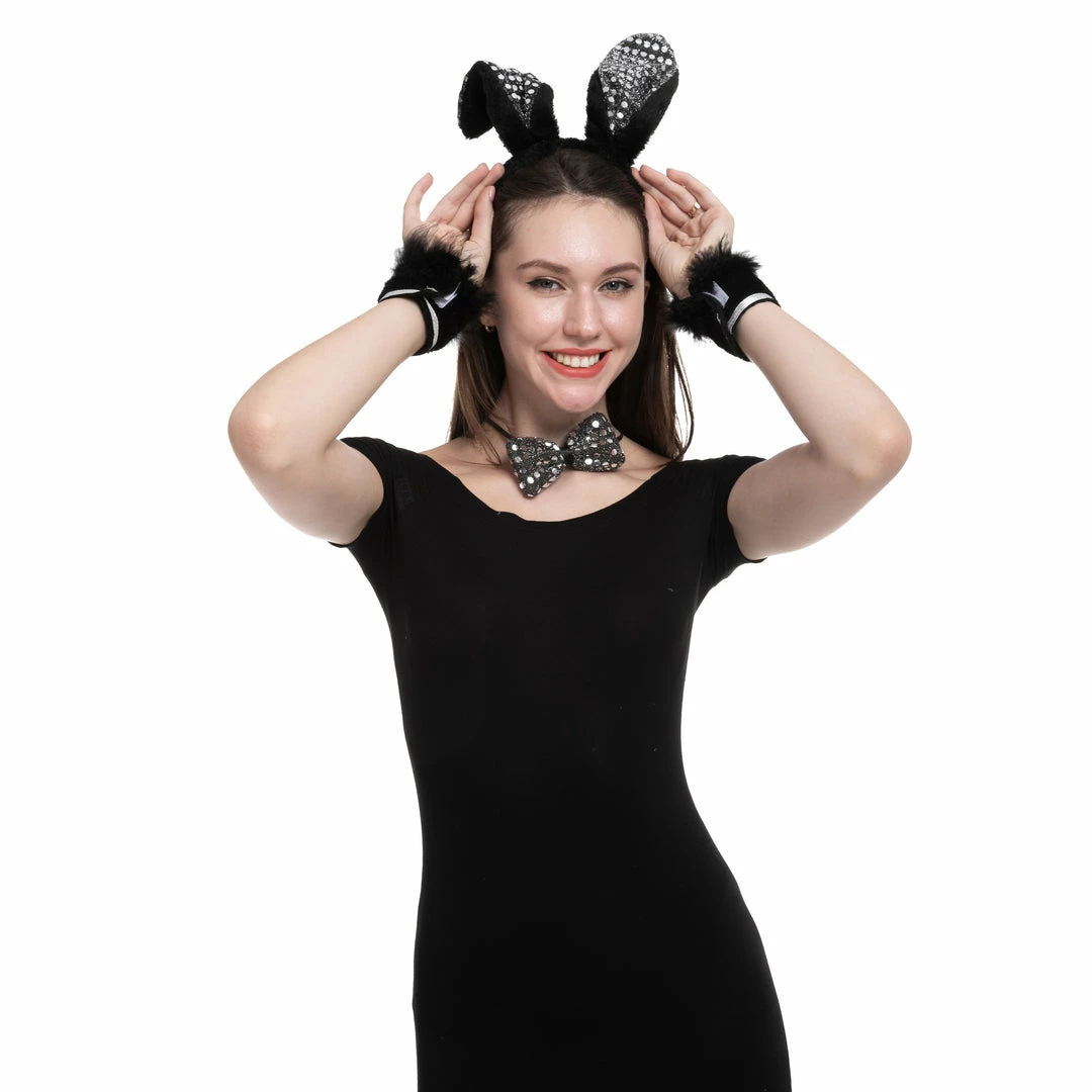 Spooktacular Creations Black Bunny With Sequins Cosplay Accessories Set 6 Spooktacular Creations Black Bunny With Sequins Cosplay Accessories Set