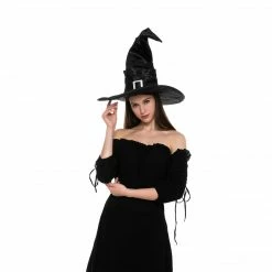 Spooktacular Creations Headwear Large Ruched Black Witch Hat Role Play Cosplay Accessaries - Adult