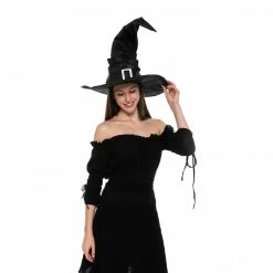 Spooktacular Creations Headwear Large Ruched Black Witch Hat Role Play Cosplay Accessaries - Adult