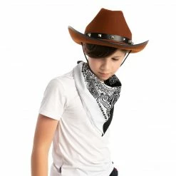 Spooktacular Creations Brown Cowboy Hat With 3 Bandanas Headwear