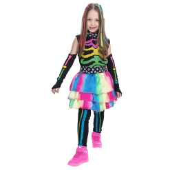 Spooktacular Creations Funky Bones Colorful Skeleton Deluxe Costume For Girls Cosplay