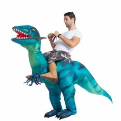 Spooktacular Creations Animal Costumes Inflatable Ride-On Blue Raptor Dinosaur Costume - Adult