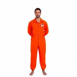 Spooktacular Creations Adult Costumes Cosplay Costume Prisoner Jumpsuit Orange Prison Escaped Inmate Jailbird Coverall Costume With Name Tag