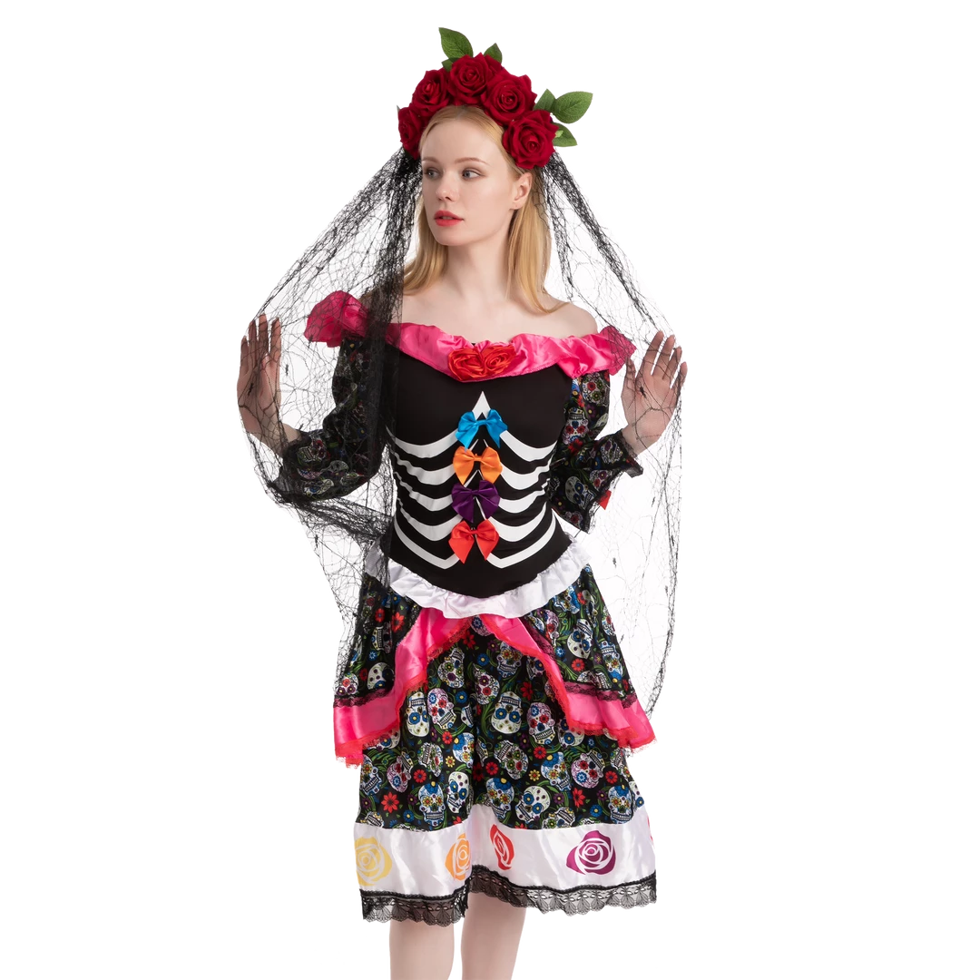 Spooktacular Creations Day Of The Dead Cosplay - Headband With Rose And Veil, Face Tattoo 6 Spooktacular Creations Day Of The Dead Cosplay - Headband With Rose And Veil, Face Tattoo