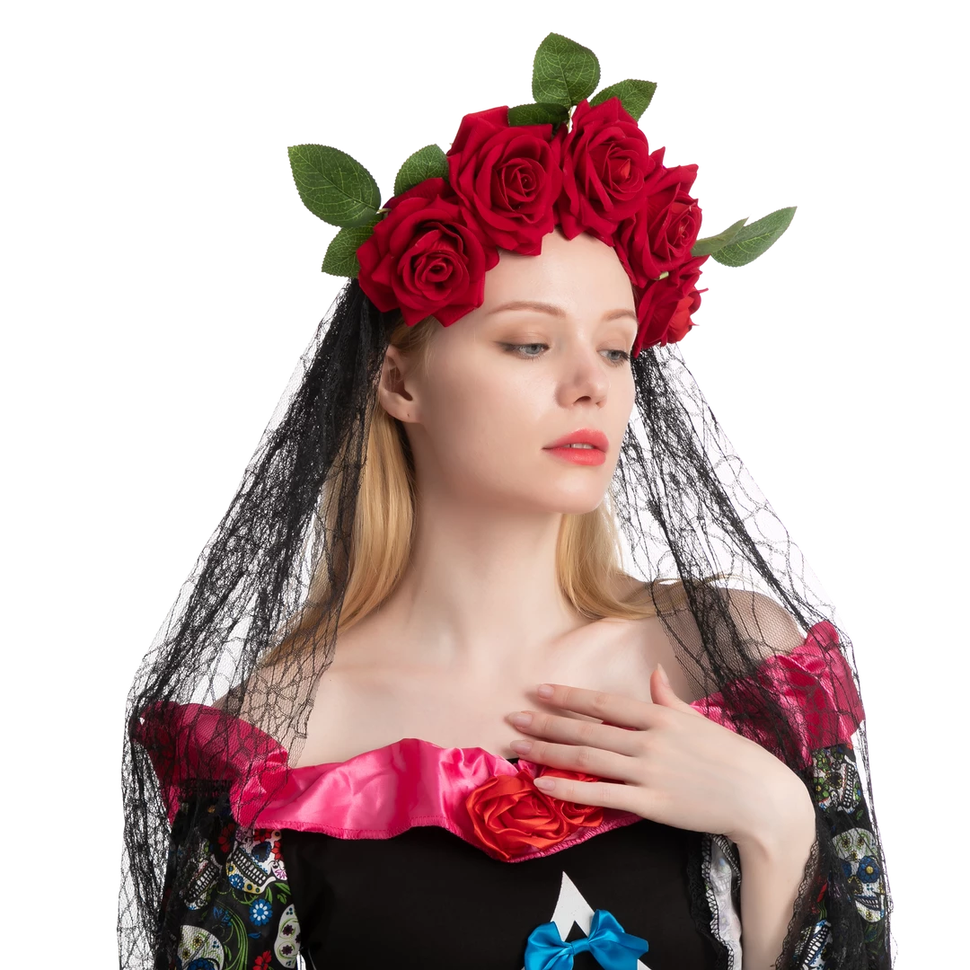 Spooktacular Creations Day Of The Dead Cosplay - Headband With Rose And Veil, Face Tattoo 4 Spooktacular Creations Day Of The Dead Cosplay - Headband With Rose And Veil, Face Tattoo