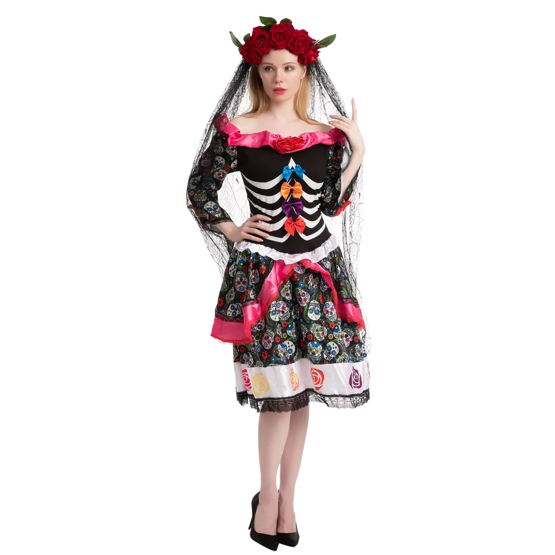 Spooktacular Creations Day Of The Dead Cosplay - Headband With Rose And Veil, Face Tattoo 5 Spooktacular Creations Day Of The Dead Cosplay - Headband With Rose And Veil, Face Tattoo