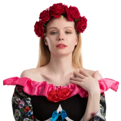 Spooktacular Creations Day Of The Dead Cosplay - Elastic Headband With Rose, Face Tattoo Headwear
