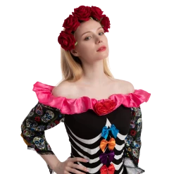 Spooktacular Creations Day Of The Dead Cosplay - Elastic Headband With Rose, Face Tattoo Headwear