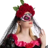 Spooktacular Creations Day Of The Dead Cosplay - Headband With Rose And Veil, Masquerade Eye Mask