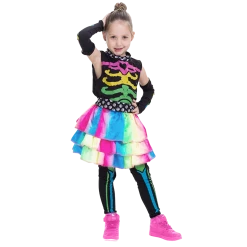 Spooktacular Creations Funky Bones Colorful Skeleton Deluxe Costume For Girls Cosplay