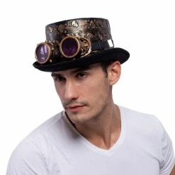 Spooktacular Creations Victorian Steampunk Top Hat W/Classic Goggles Vintage Accessories Set For Adult Cosplay