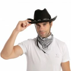 Spooktacular Creations Black Cowboy Hat With 3 Bandanas