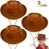 Spooktacular Creations Brown Felt Cowboy Hats For Kids, 3 Pack Child Costumes