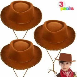 Spooktacular Creations Brown Felt Cowboy Hats For Kids, 3 Pack Child Costumes