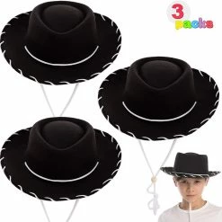 Spooktacular Creations Black Felt Cowboy Hats For Kids Cosplay, 3 Pack
