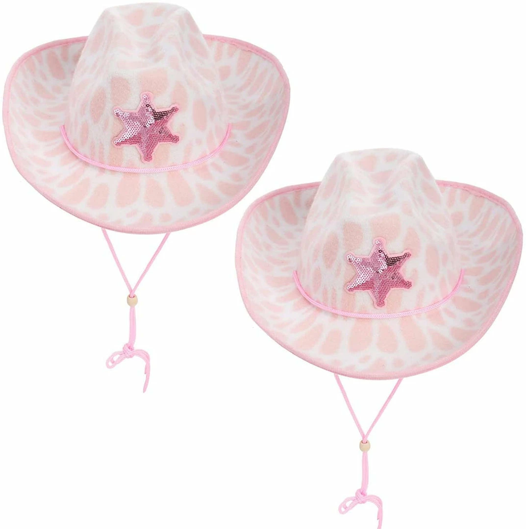 Spooktacular Creations Pink Cow Print Cowboy Hats, 2 Pack Headwear 3 Spooktacular Creations Pink Cow Print Cowboy Hats, 2 Pack Headwear