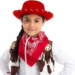 Spooktacular Creations Red Felt Cowboy Hats For Kids Cosplay Accessories, 3 Pack