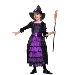 Spooktacular Creations Classic Costumes Purple Witch Costume With Spider Web Skirt - Child